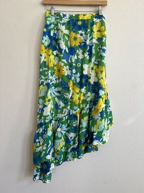 WALTER BAKER Kayden Midi Skirt Asymmetrical Ruffle Hem Floral Green/Multi Size 4